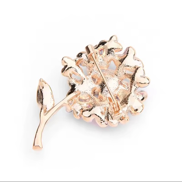 Vintage Floral Bouquet Brooch – Red White Flower Pin with Rhinestones - Picture 4 of 7